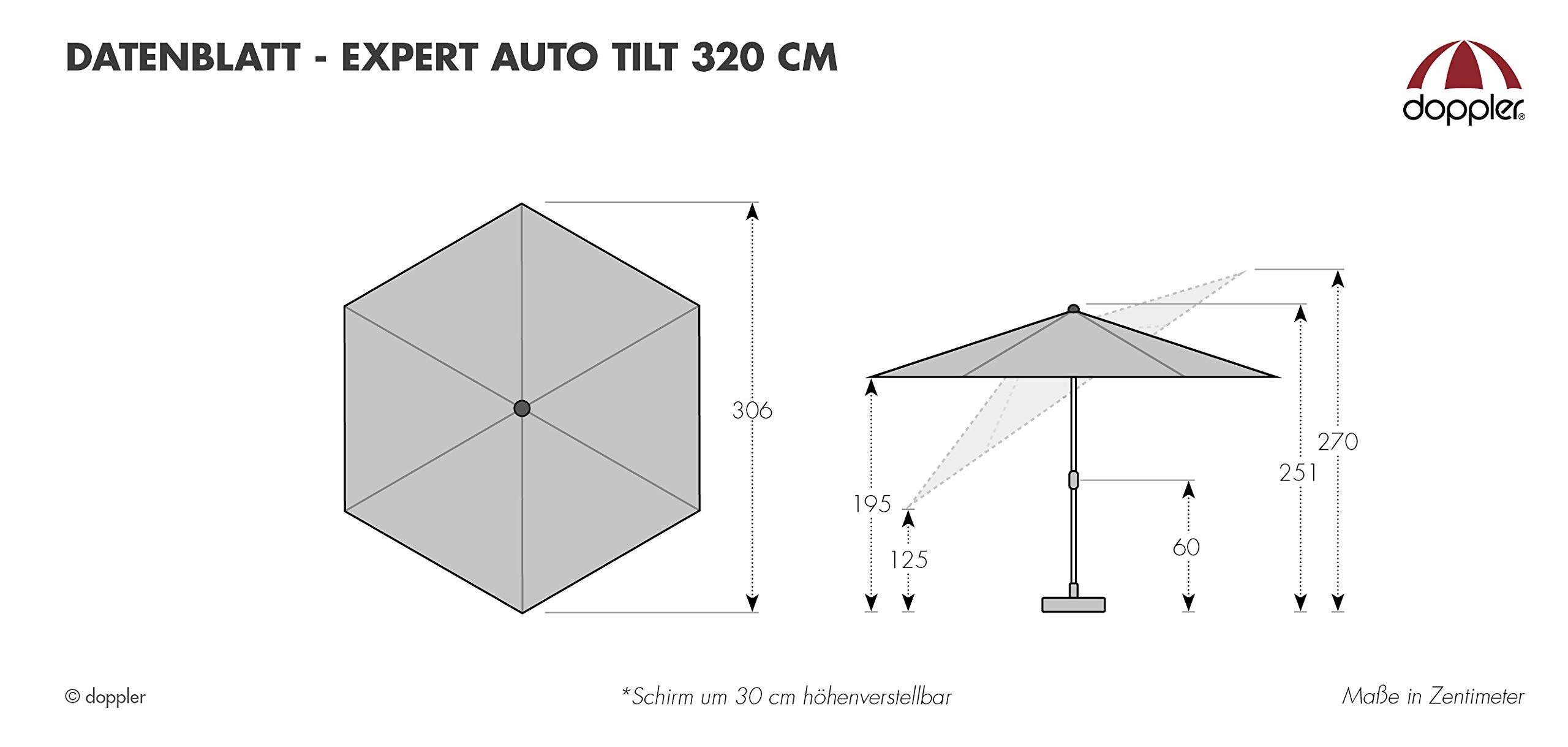 Doppler EXPERT Auto Tilt – Knickbarer Sonnenschirm für Balkon oder Terrasse – Regenabweisend