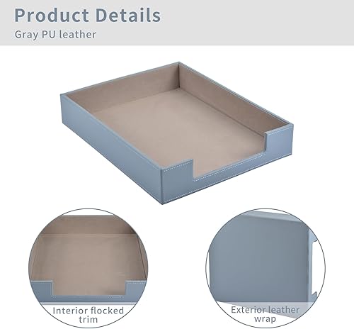 Miniatura 5 de Bandeja de cuero para cartas, bandeja apilable para documentos, organizador de escritorio para suministros de oficina, estante de papel A4,