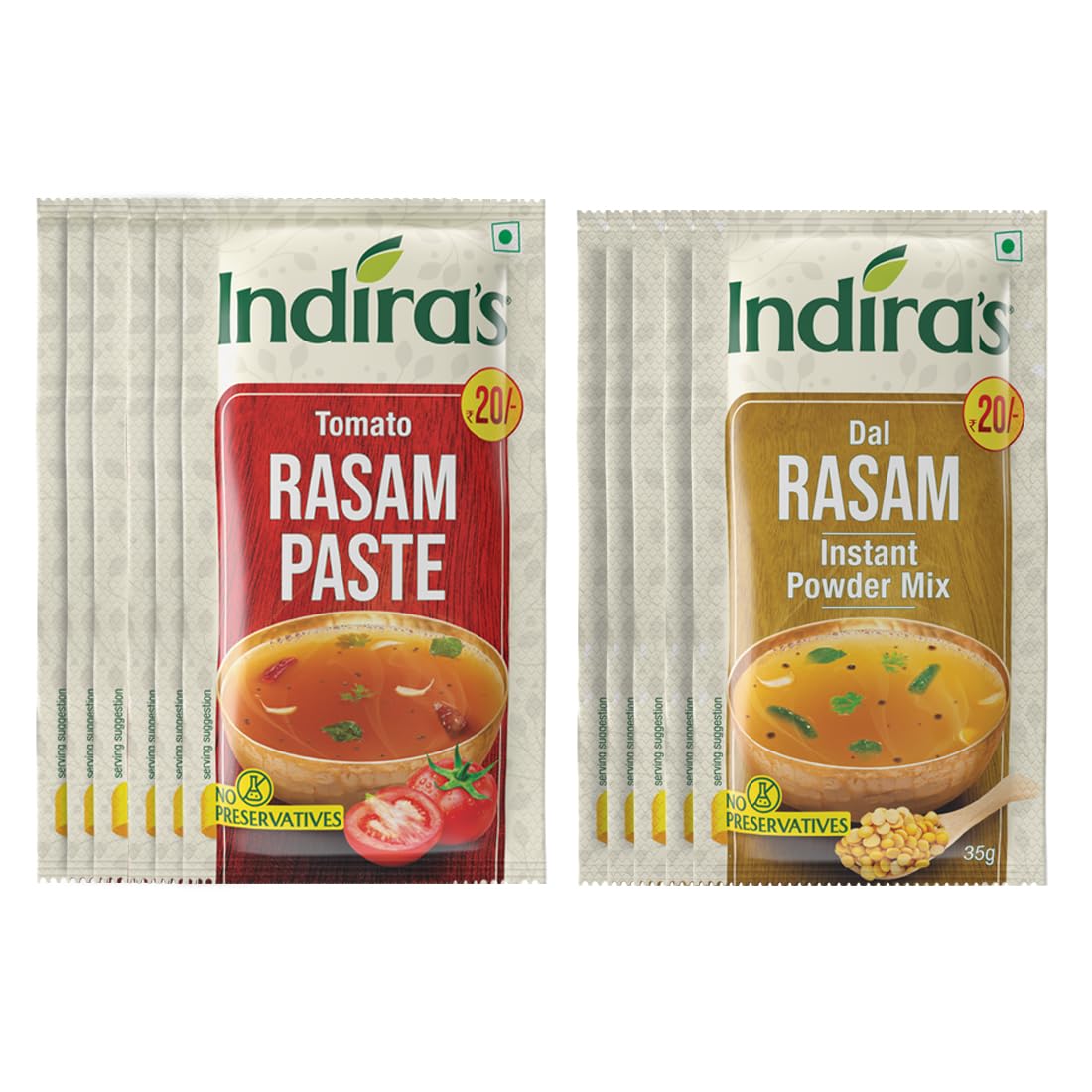 Indiras Instant Rasam Paste and Powder Combo Pack of 11 - Just Add Hot Water - 2 Tasty Flavours - Tomato Rasam Paste (50g x 6) & Dal Rasam Powder (35g x 5) (B0CZBXZ998) Amazon Price History, Amazon Price Tracker