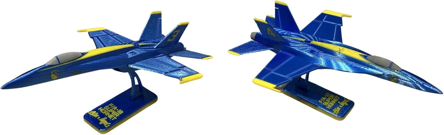 6 Pack 3D Printed Blue Angels Plane with All 6 Planes and Corresponding Tail Numbers, F/A-18 Super Hornet Model Plane for Collections, Decor, and More - Blue and Yellow
