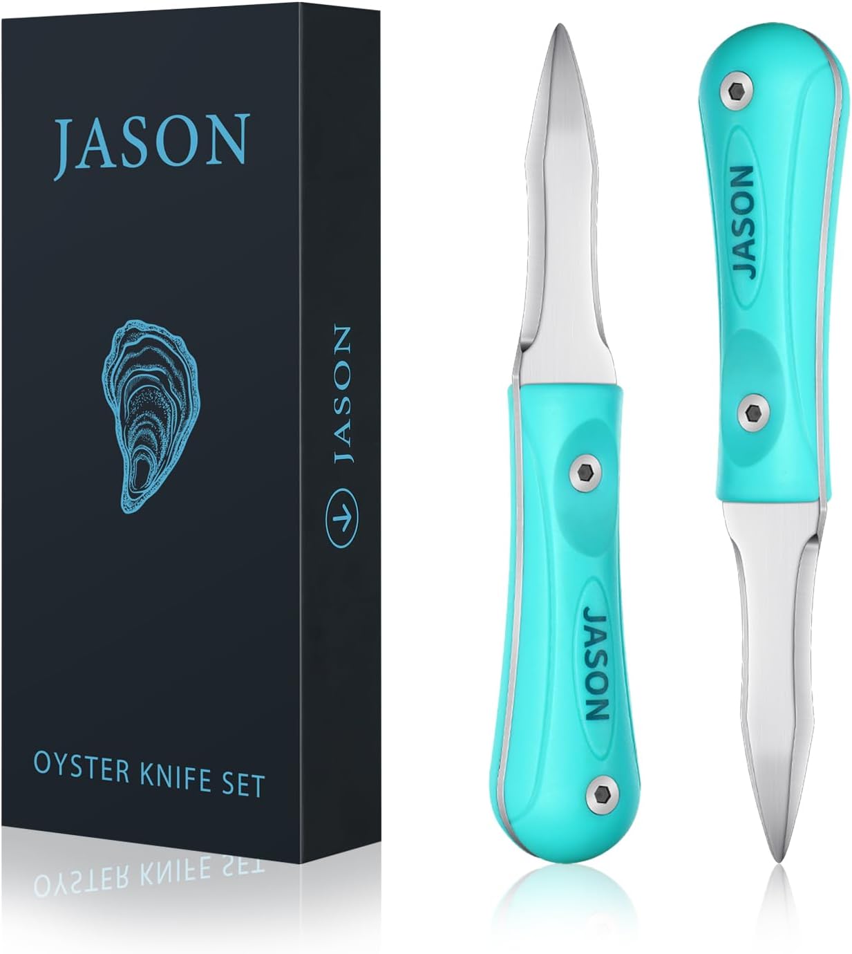 JASONOyster Shucking Knife Set - Professional Oyster Opener Tool Suitable for All Kinds of Shells, Stainless Steel Clam Opener Kit with Gift Box for Christmas/Birthday/Thanksgiving (2 Pcs)