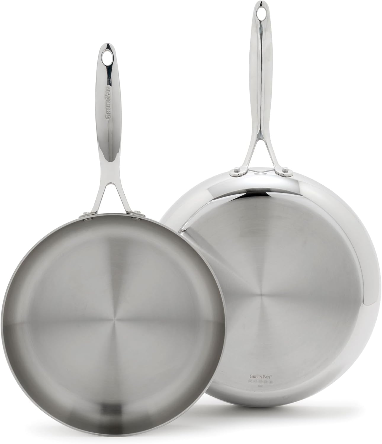 GreenPan Valencia Tri-Ply Stainless Steel 2 Piece Frying Pan Set (8" & 10" Skillets), Induction Ready, Mirror Finish, Dishwasher Safe & Oven/Broiler Safe to 600F, Compatible with All Cooktops, Silver 8" & 10" Frying Pan Skillet Set Stainless Steel