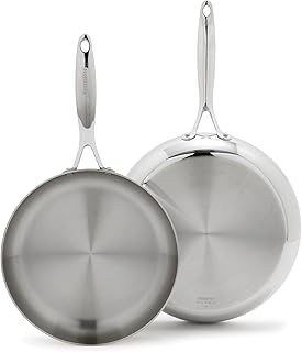 GreenPan Valencia Tri-Ply Stainless Steel 2 Piece Frying Pan Set (10" & 12" Skillets), Induction Ready, Mirror Finish, Dishwasher Safe & Oven/Broiler Safe to 600F, Compatible with All Cooktops, Silver