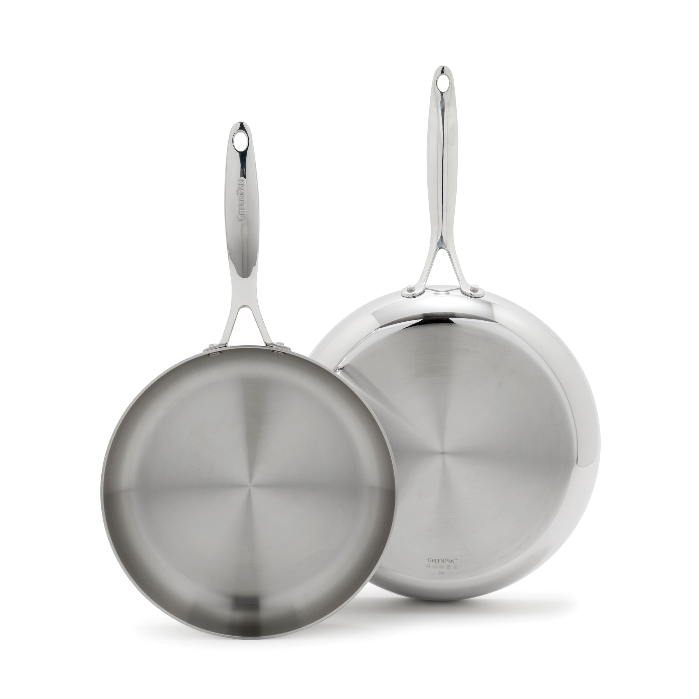 GreenPan Valencia Tri-Ply Stainless Steel 2 Piece Frying Pan Set 8 10 Skillets Induction Ready Mirror Finish Dishwasher