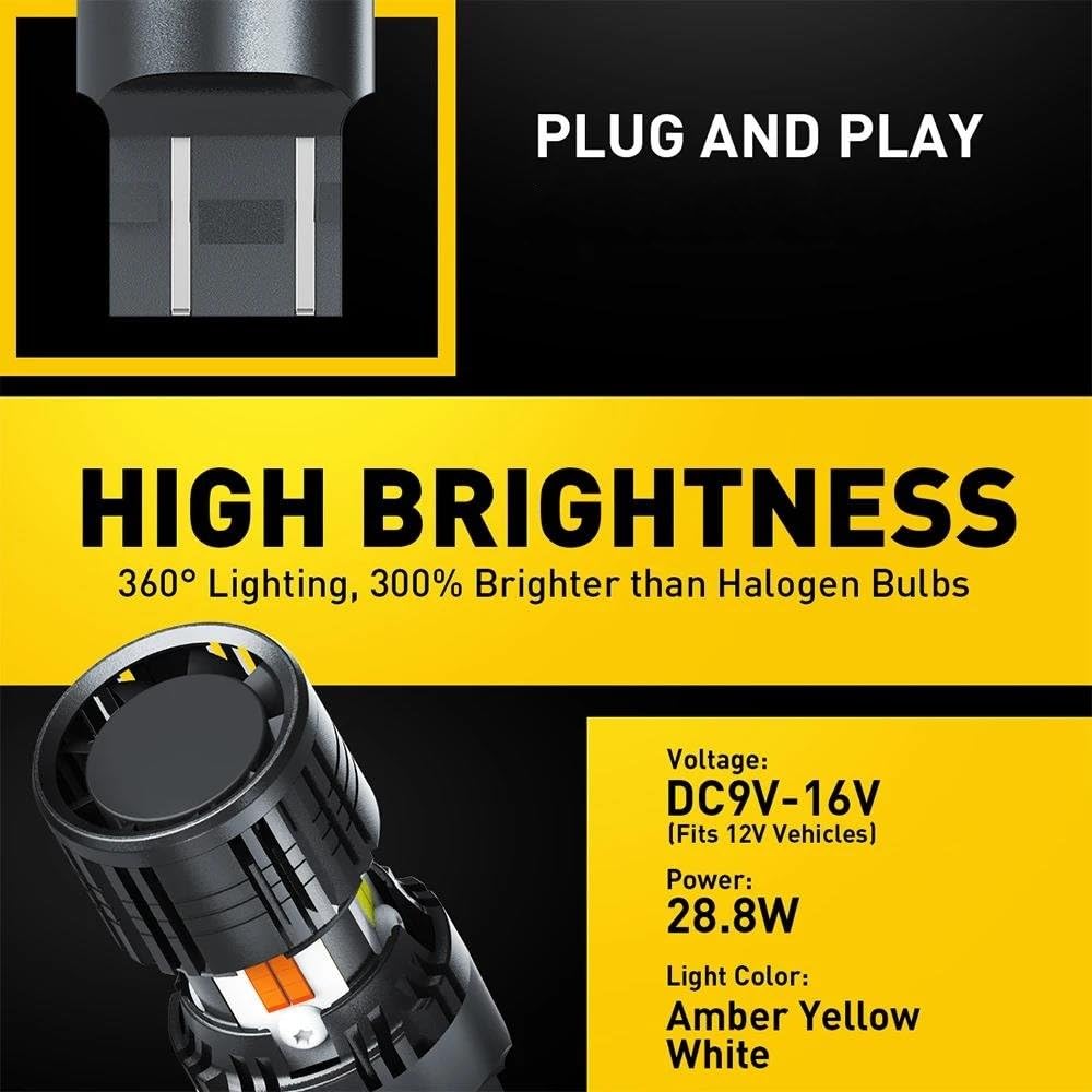 2X T20 7440 7443 Intermitentes LED Canbus T25 3156 3157 P27/7W Sin Hiperflash Color Ámbar Blanco Accesorios Para Coche(7443 W21/5W T20)