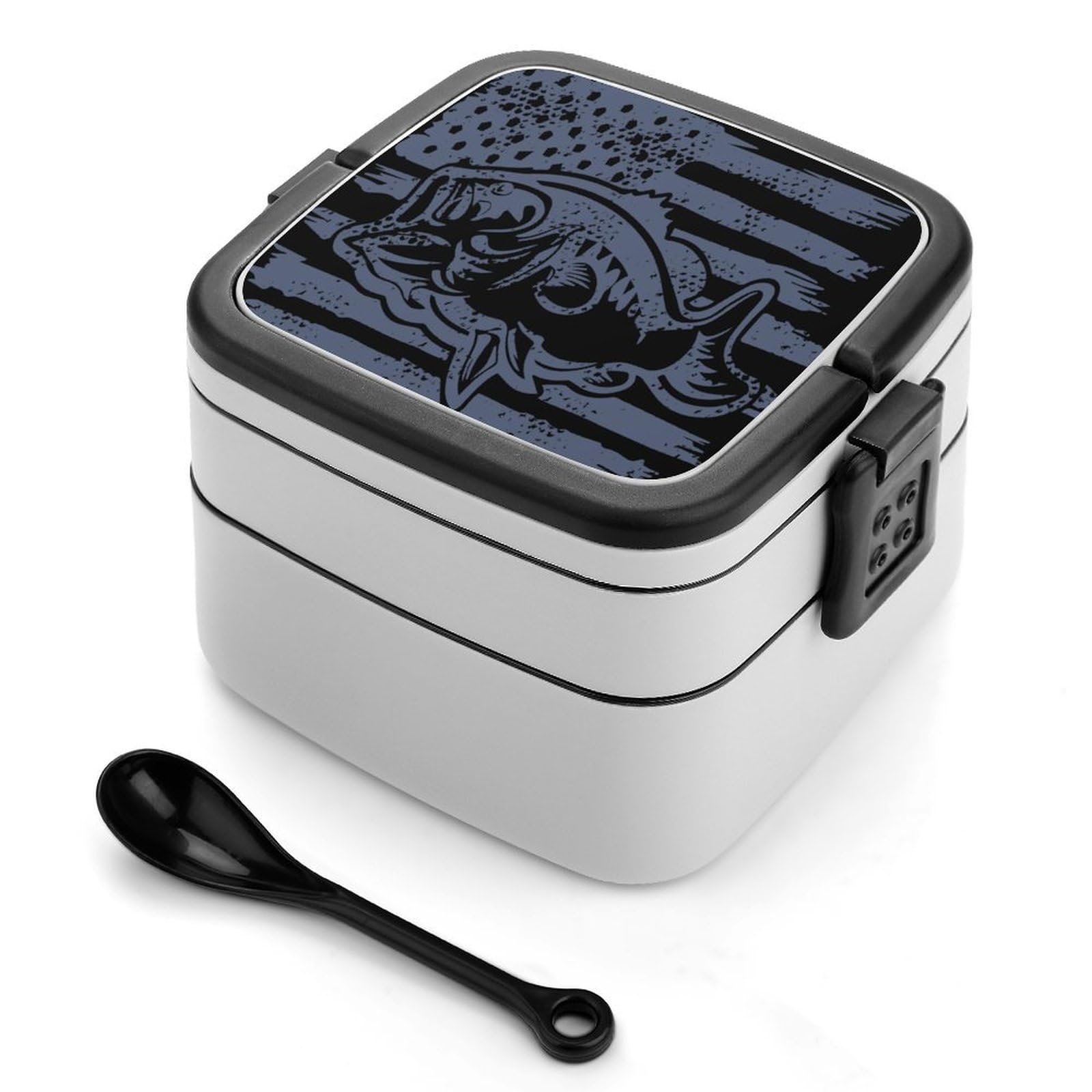 CGSBNGHA US Bass Fishing Flag Bento Lunch Box 2 Layer Lunchbox Food Container for Adults Office