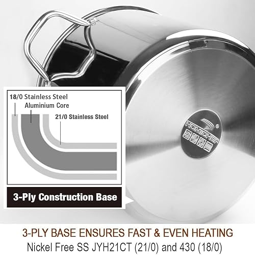 Vista 4 de HOMICHEF - Olla grande con tapa, de acero inoxidable sin níquel, utensilio pulido de cocina saludable, para sopas; olla de inducción resistente