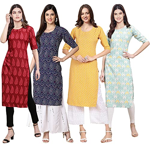 Image of Pinkmint Women's Crepe Digital Print Straight Kurta [Pack of 4] (CCV-334-338-339-335)