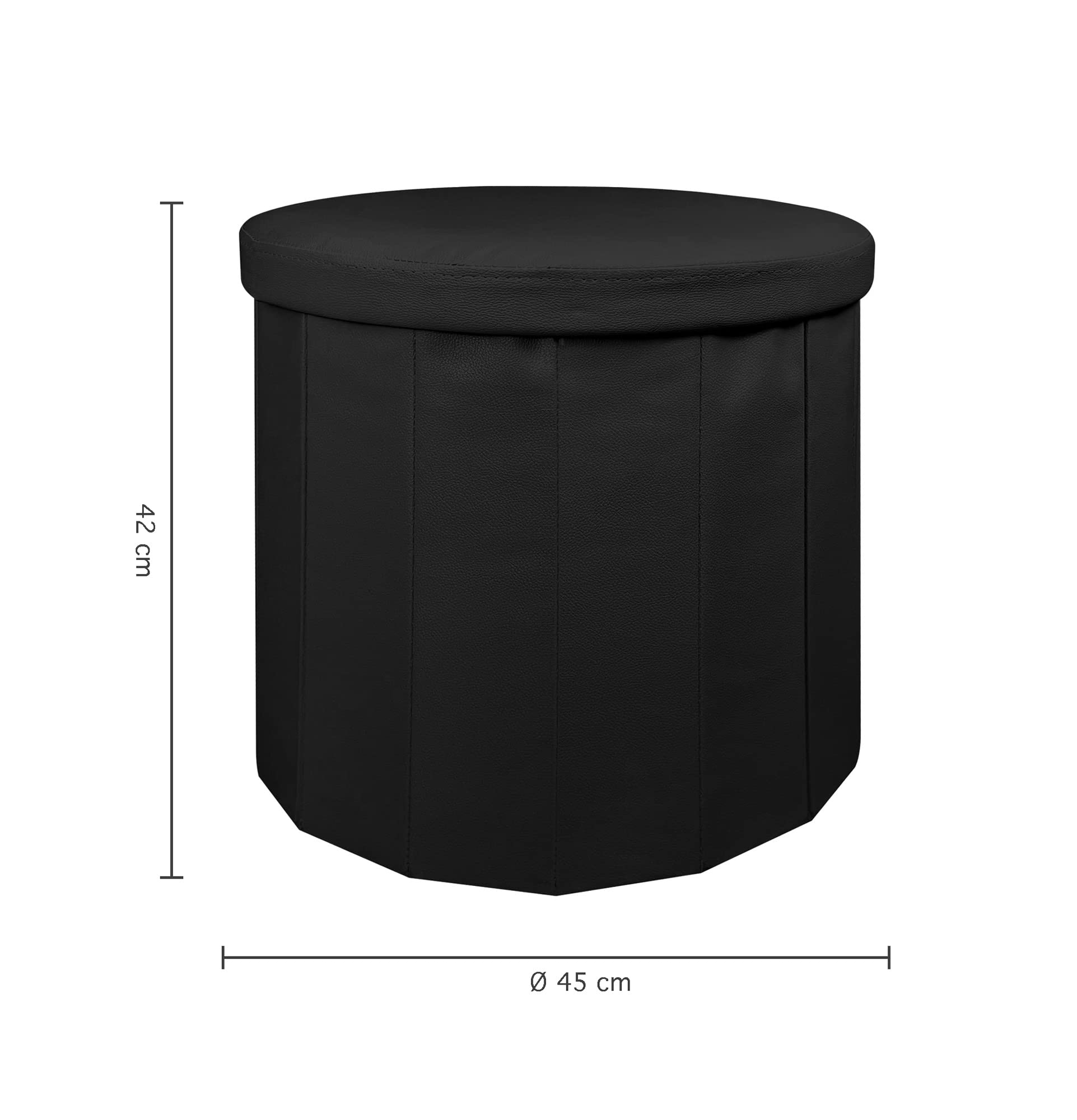 IlGruppone Pouf Contenitore Rotondo Portaoggetti in Ecopelle Poggiapiedi Salotto Sgabello Pouff Camera Design con Coperchio - Nero