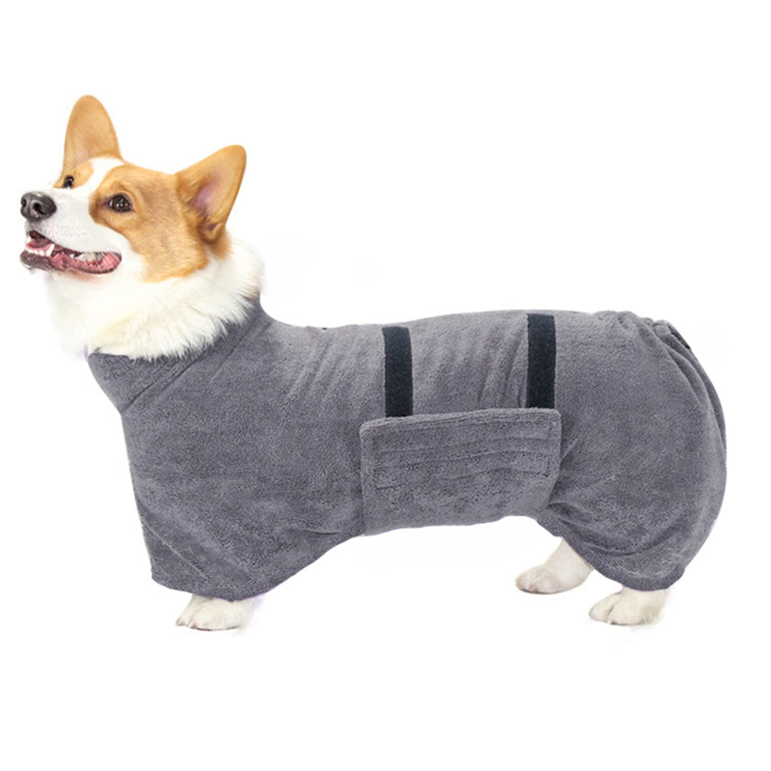 TVMALLDog Drying Coat Super Absorbent Dog Bathrobe Towel Microfiber Quick Drying Pet Towel Robe/Dressing Gown Adjustable Magic Tape Puppy Bathrobe, Super Soft & Easy to Put on and Take Off, Gray, S
