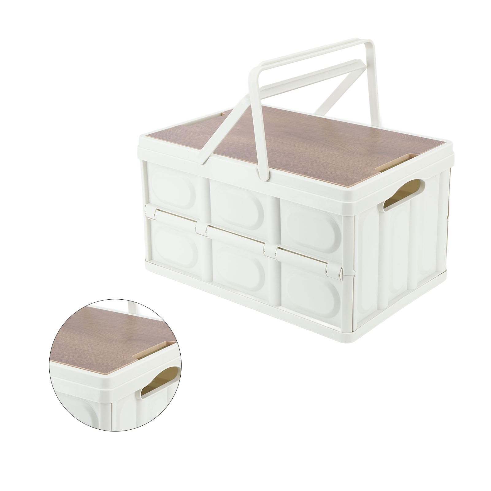 Alomejor Camp Box Caja de Almacenamiento Portátil para Exteriores con Tapa de Madera para Camping y Picnic, Organizador Plegable de Gran Capacidad, Material de Tablero de Densidad PP (Grande)
