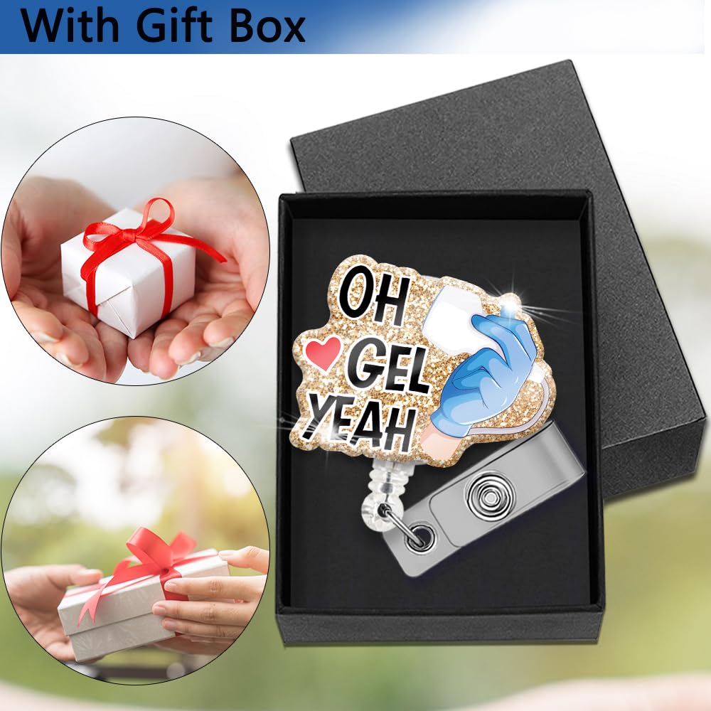 XQLZY Oh Gel Yeah - Soporte para insignias con purpurina, bonito instrumento de ultrasonido, enfermera, oficina, identificación, tarjetero, regalo de Navidad, cumpleaños, graduación, para técnico de