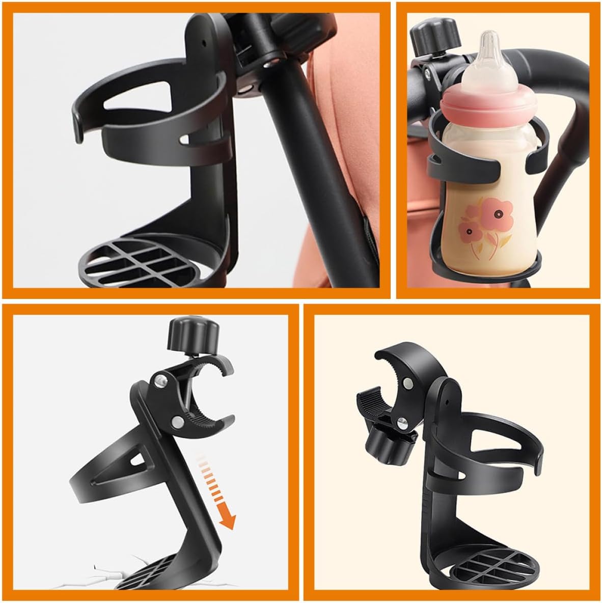 Universal Walker Cup Holder for Elderly Mobility Aids, Outdoor Stroller and Bicycle Drink Holder, Convenient Milk Bottle Rack Compatible with Wheelchairs and Rollators