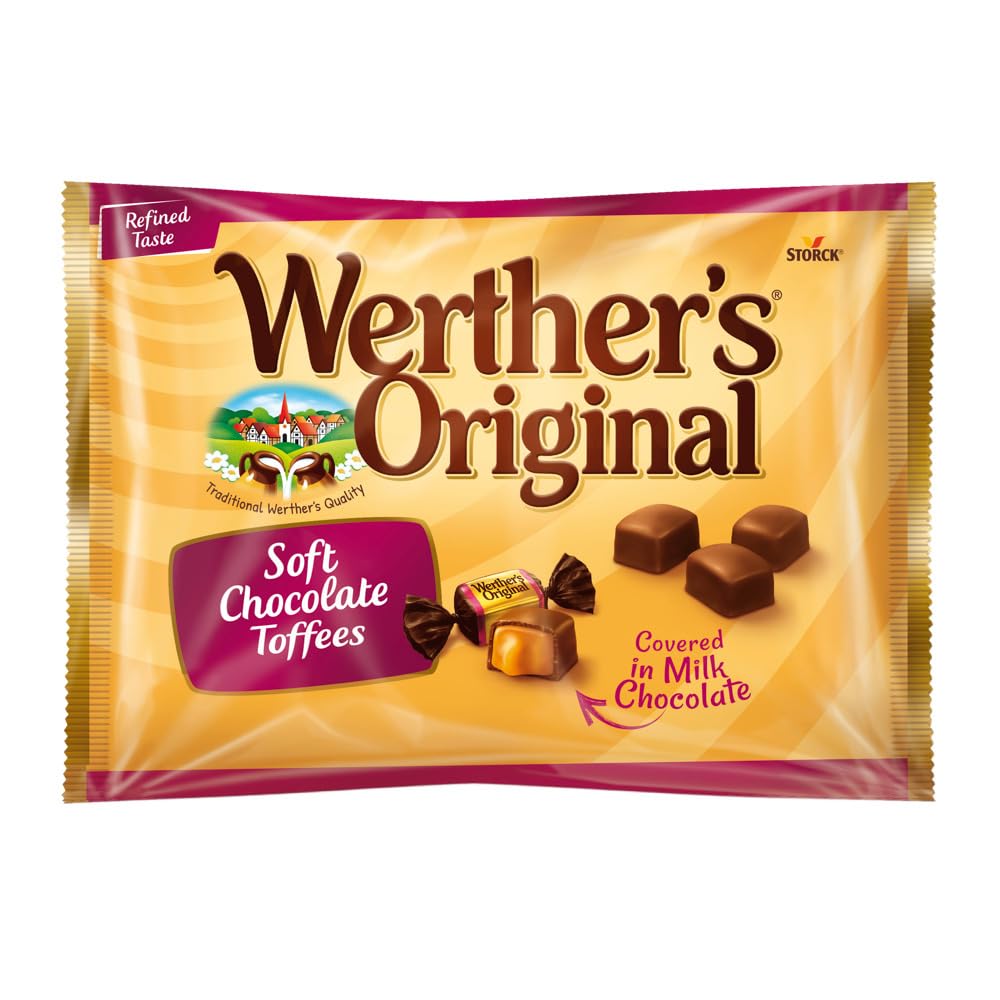 Werther's Original Caramelos Toffee Blandos de Mantequilla y Nata Cubiertos de Chocolate - Formato Ahorro Bolsa 1 kg - Sin Gluten y Aptos para Vegetarianos - Ideales para Picar, Regalar y Compartir