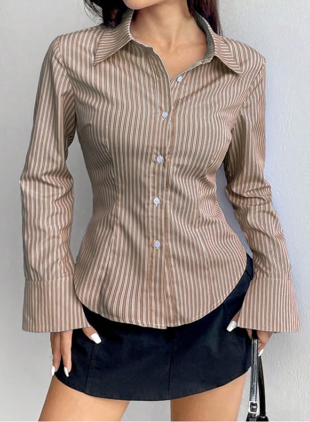 Image of Women Shirt||Women Relaxed Fit Vertical Striped Spread Collar Cotton Casual Shirt (S-12-19)