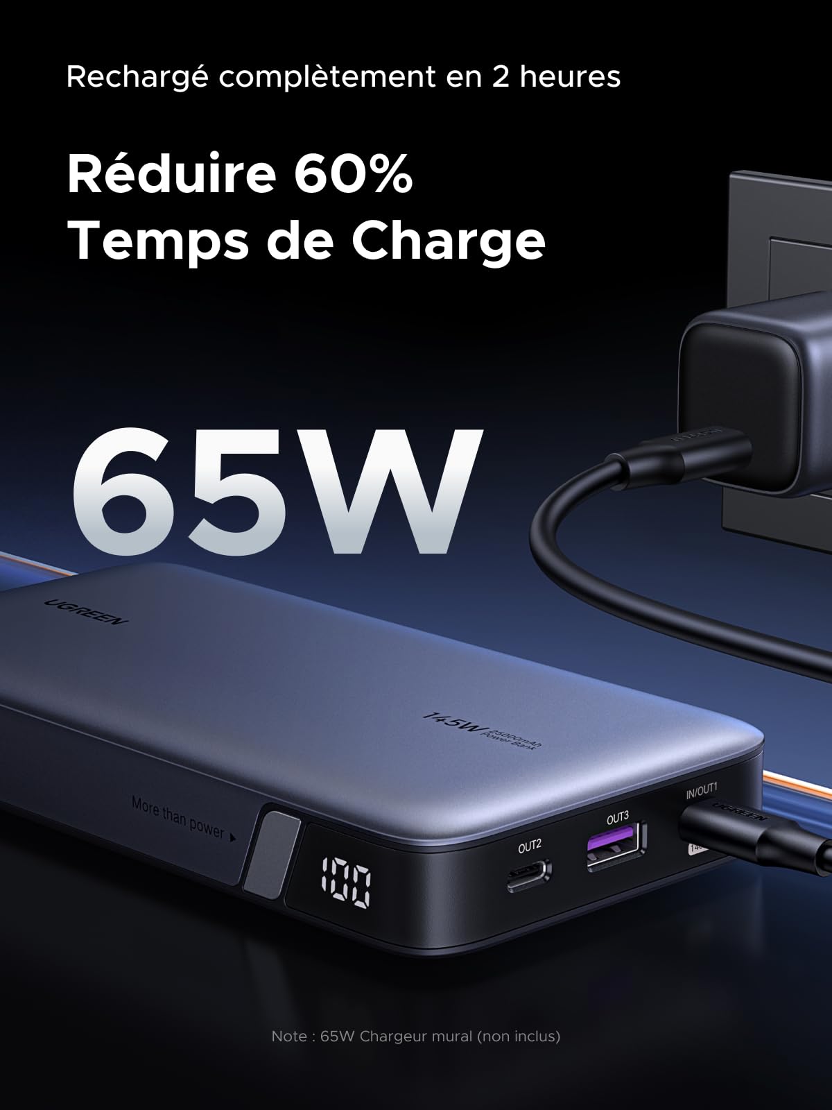 UGREEN Nexode 145W Batterie Externe 25000mAh Power Bank USB C Charge Rapide PD3.1 140W 3 Ports Chargeur Portable PC LED Compatible avec iPhone 17 16 15 14 Plus Pro Max Air Galaxy S25 S24 MacBook iPad