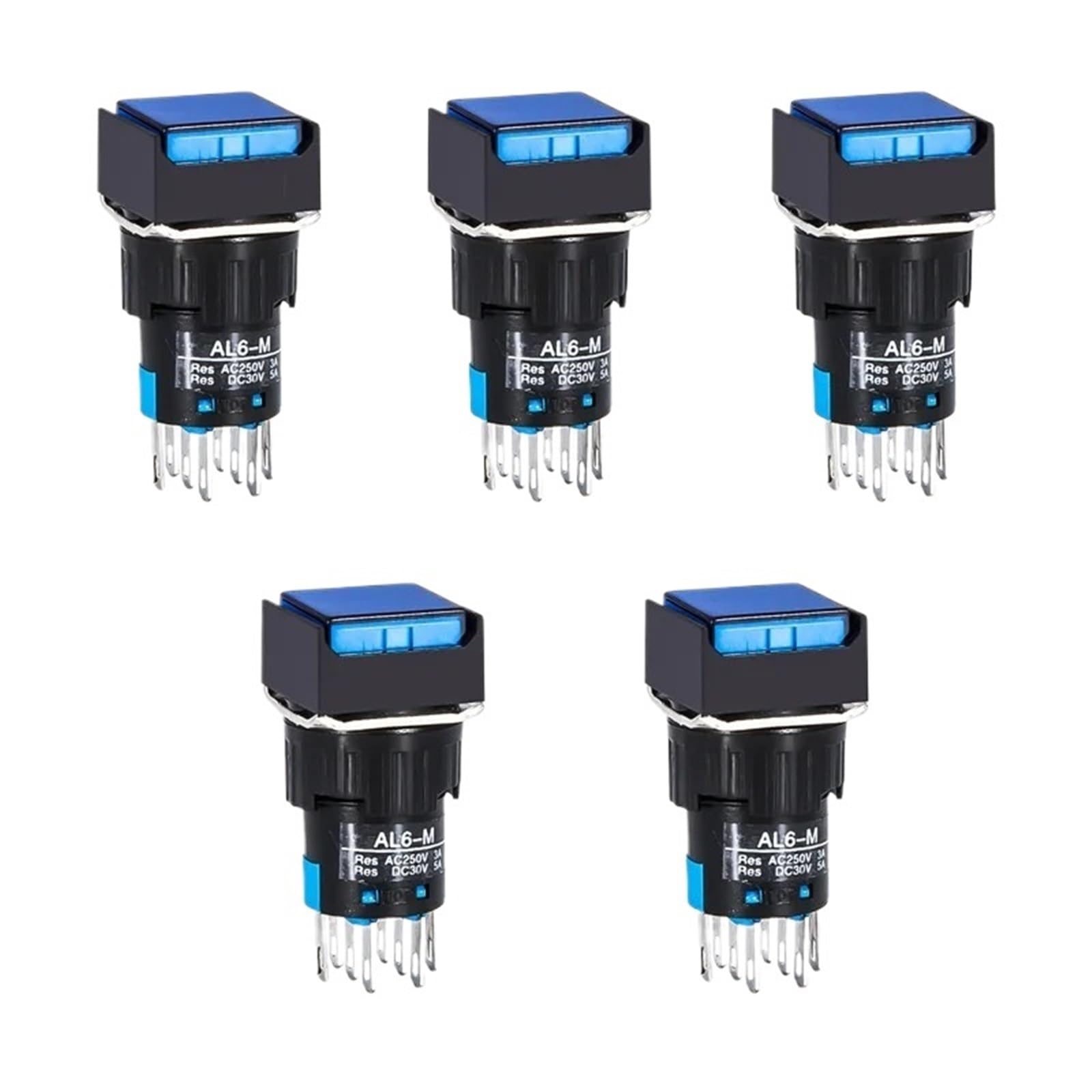 30 szt. 12 V 24 V 220 V chwilowe podświetlenie LED utrzymane samoblokujące włączanie i wyłączanie przełączniki przyciskowe 16 mm kwadratowy wskaźnik lampy (niebieski, 24V_SELF-LOCK_1NO 1NC 5 szt.)