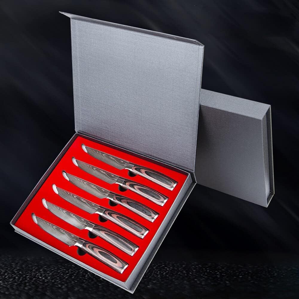 Steak Knife Set, Stainless Steel Serrated Steak Knife Sharp Blade Damascus Pattern Stainless Steel Serrated Knife Steak Knife BY KKZY (Color : 5pcs)