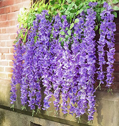 Image of Artificial Hanging Wisteria Flower Vine, Light Purple - Pack of 6