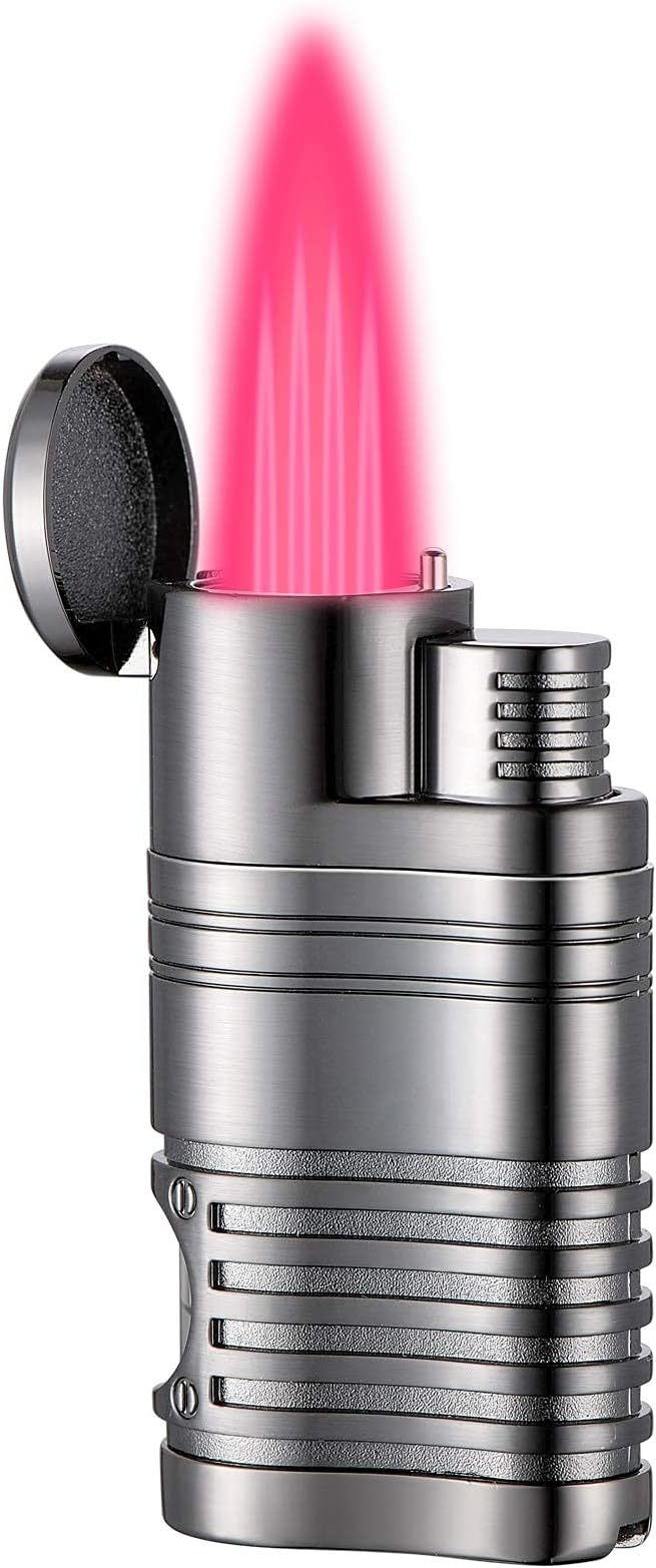 Torch Lighter, Quad Jet Flame Butane Lighter, with Fuel Visible Window Windproof Lighter, Cigar Lighter- Butane Not Included