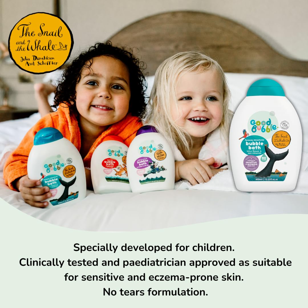 Good Bubble The Snail & The Whale Bubble Bath con fiori di loto e minerali marini, bagnoschiuma da 400 ml, per pelli sensibili e soggette a eczemi, vegano per i più piccoli