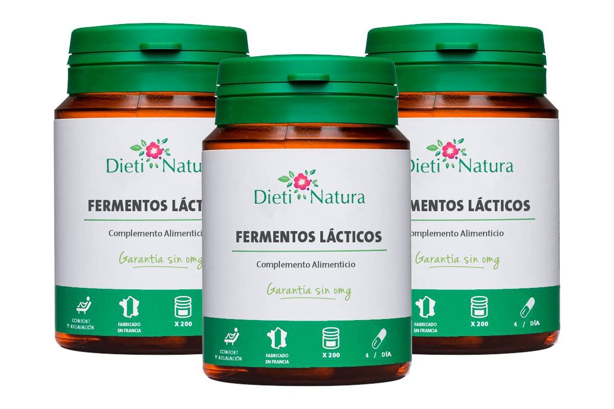 Dieti Natura Fermentos Lácticos 200 Cápsulas (Pack de 3) - Complejo Sinérgico a base de Probióticos y Prebióticos que Favorecen el Sistema Digestivo - Equilibrio de la flora intestinal