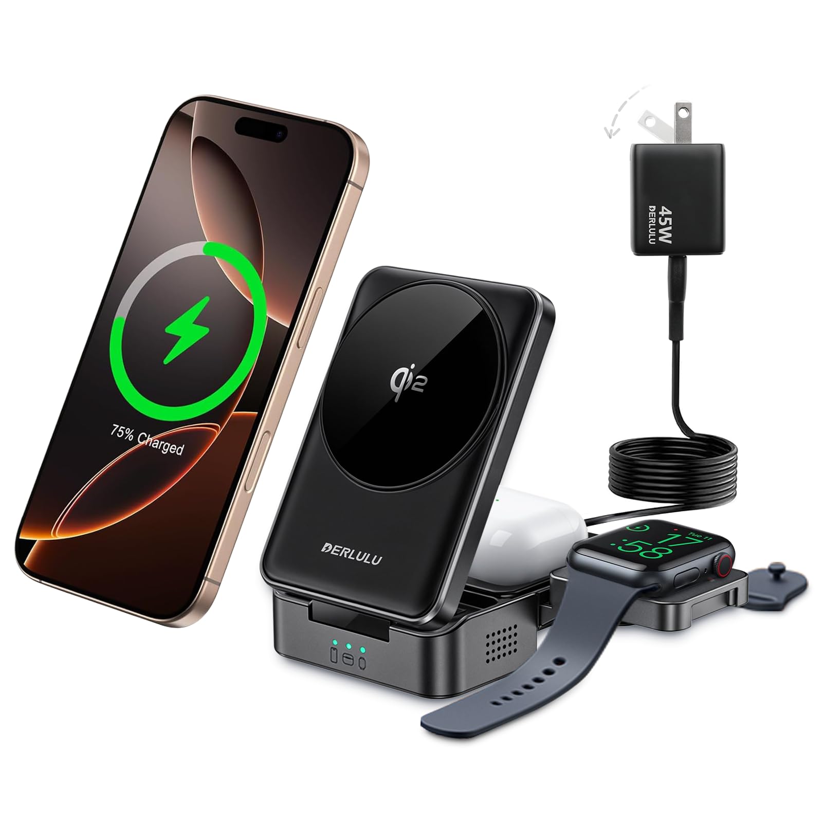 Amazon.com: DERLULU Qi2 3 in 1 Wireless Charger for Apple Devices