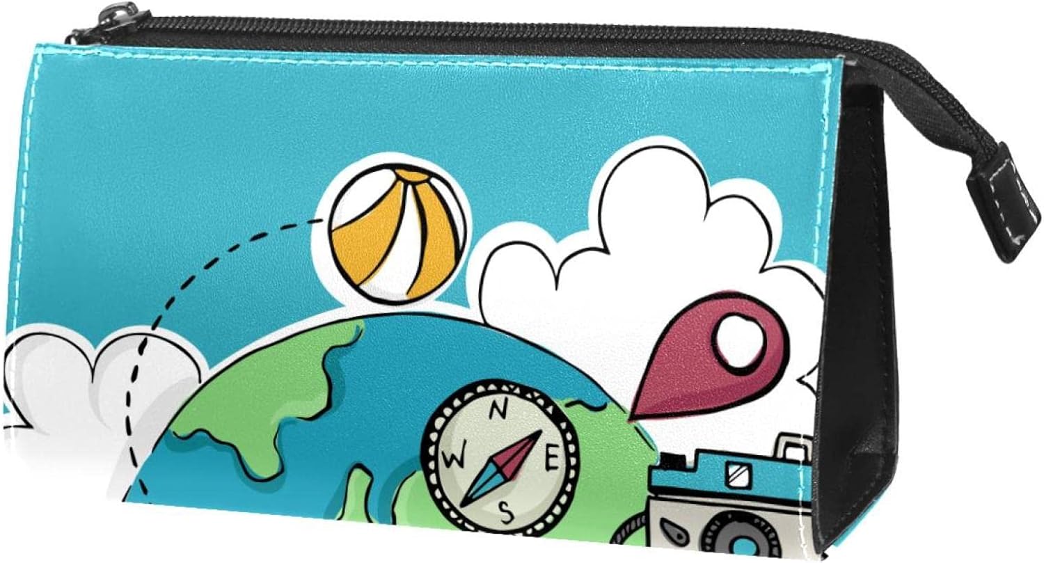 Toiletry Bag for Men, Large Travel Shaving Dopp Kit Water-Resistant Bathroom Toiletries Organizer Cosmetic Bags, Cartoon Earth Travel Airplane Compass Pattern