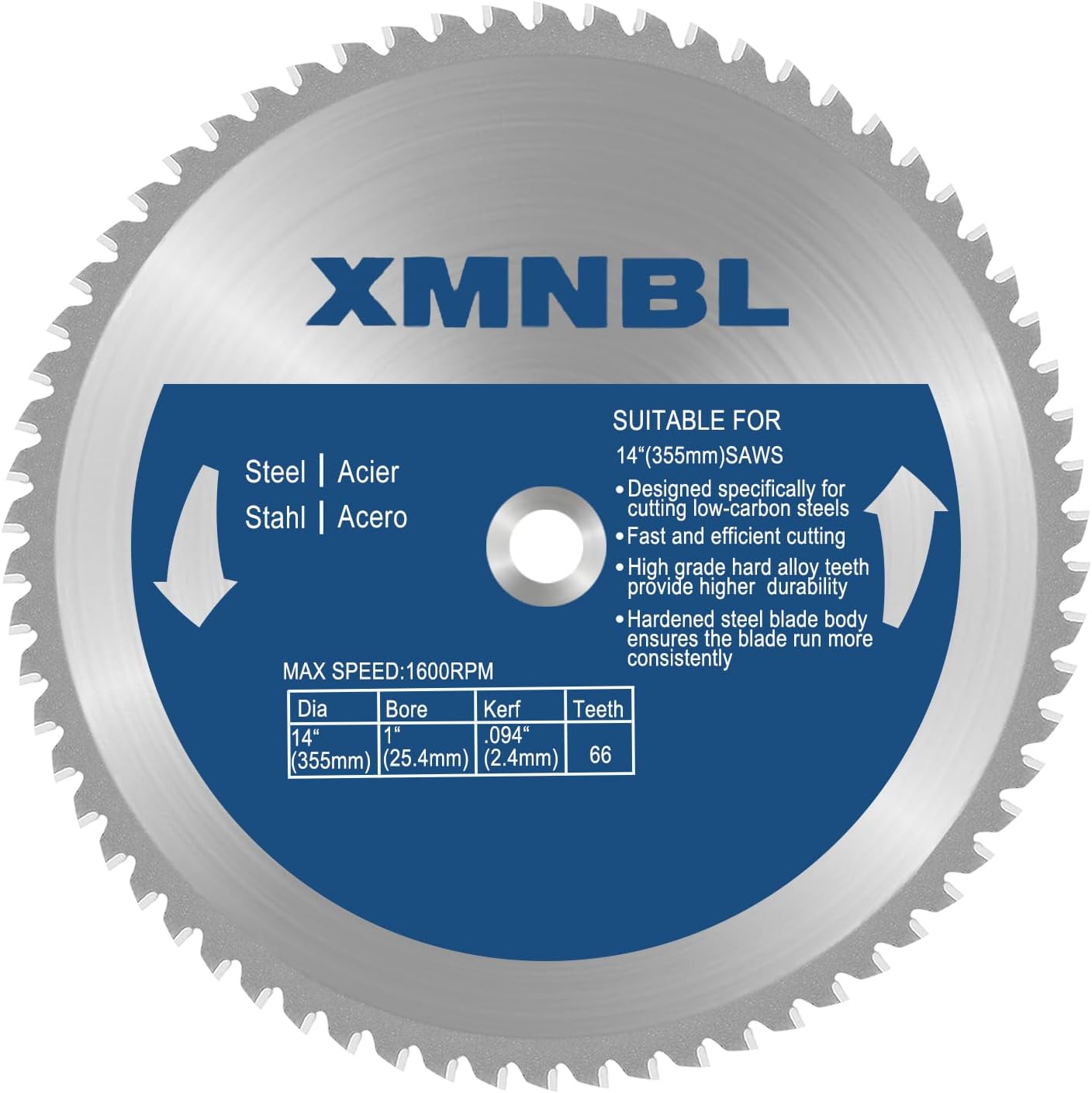 14 Inch Metal Steel Cutting Saw Blade,Replacement for Evolution 14 Inch Chop Saw Blade for Evolution S14CPS,S15CPS,S355MCS,S355CPS,S380CPS|Metal Cutting Saw,66Teeth Mild Steel Cermet Blade