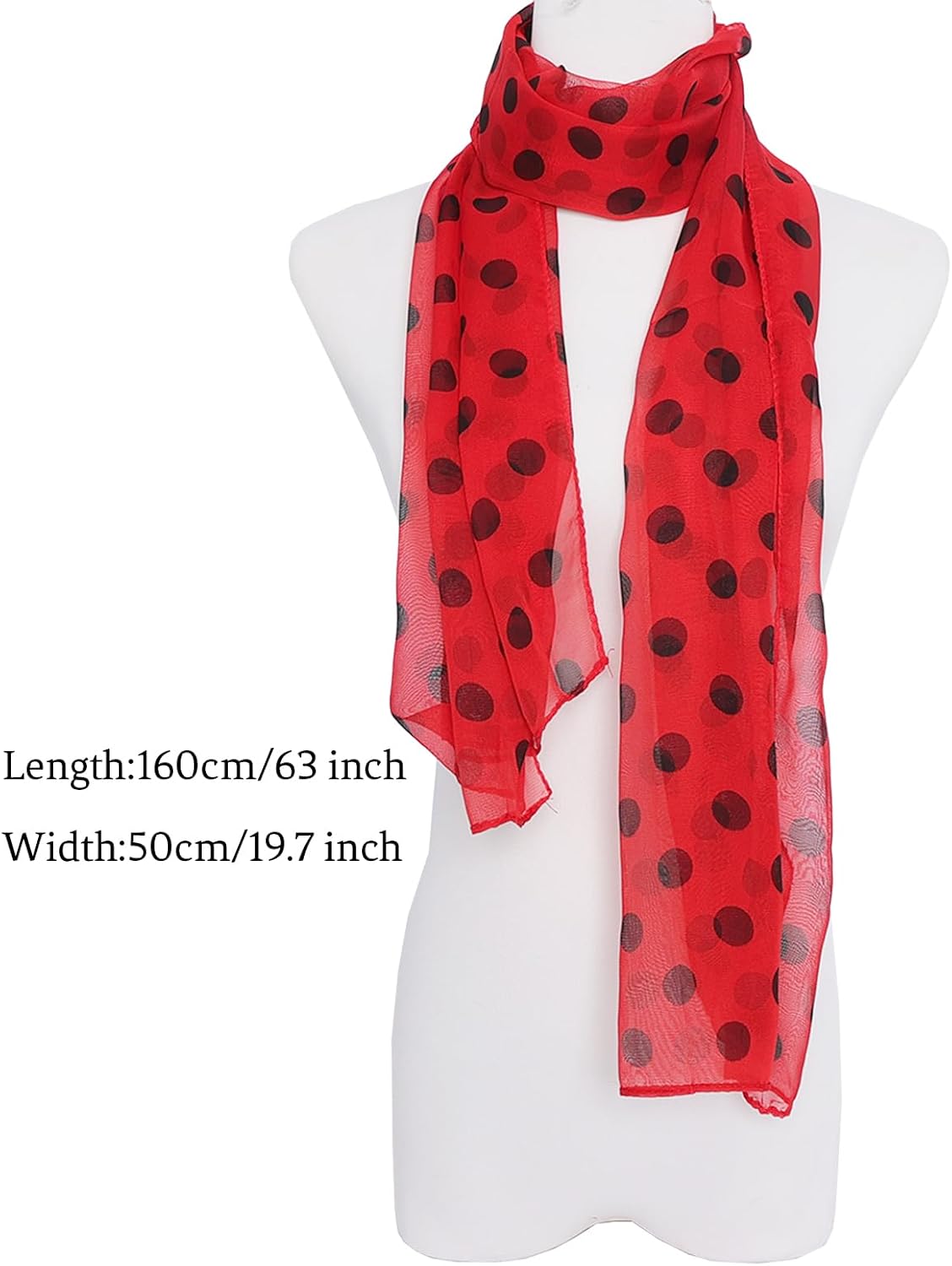 Red and Black Polka Dot 50s Chiffon Scarf Sheer Square Ribbon Neck Head Scarf for Women Fashion Headwrap Tie Scarves