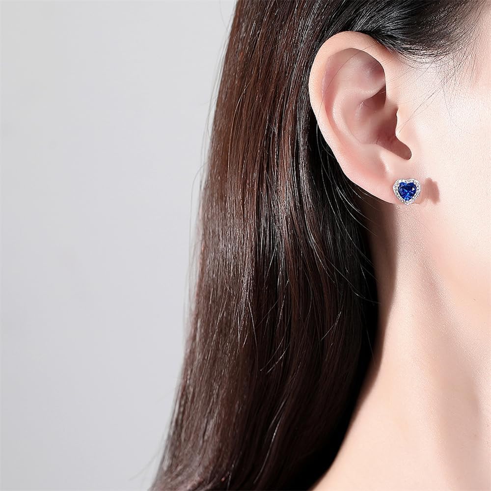 Blue Crystal Cubic Zirconia Cartilage Stud Earrings for Women Dainty Love Hearts Rhinestone Tiny Studs Earrings Minimalist Hypoallergenic Earrings - Image 2