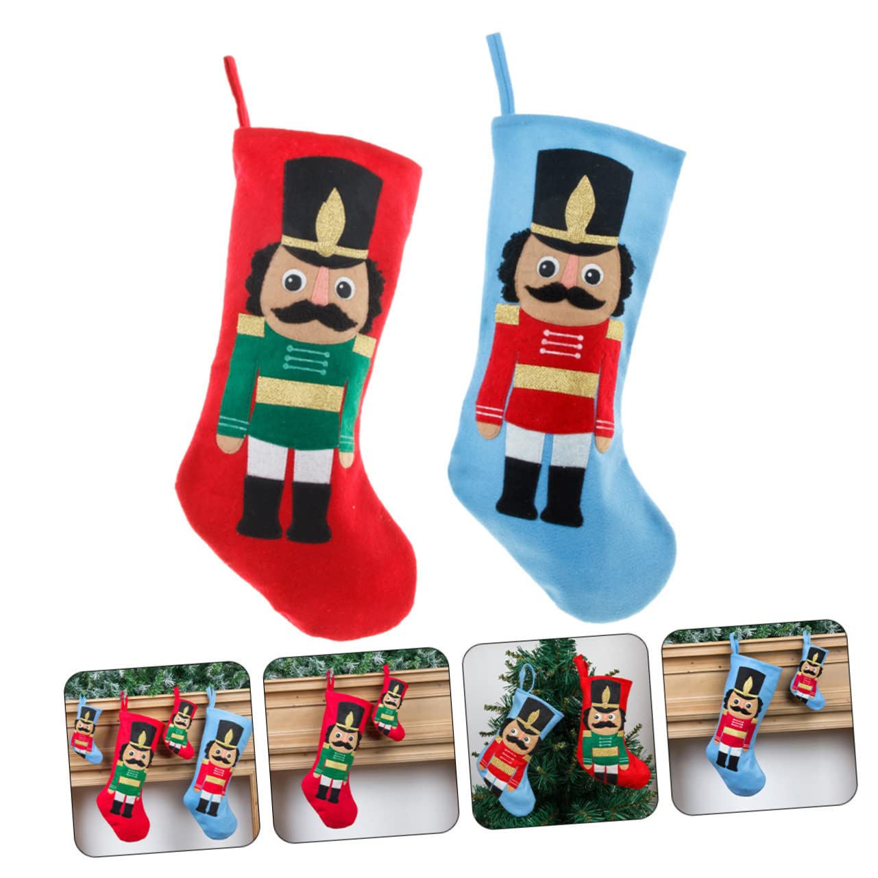 MAGICLULU 5 Sätze Soldat Weihnachtsstrumpf Keks Gehäkelte Weihnachtsstrümpfe Bonbonfiguren Nussknacker Baumschmuck Weihnachtsdekoration Halter Gold Wichtel Filztuch 2 Stück * 5