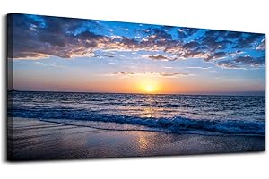 hyidecorart Wall Art Moon Sea blue Ocean Landscape Paintings Bedroom Canvas Art...