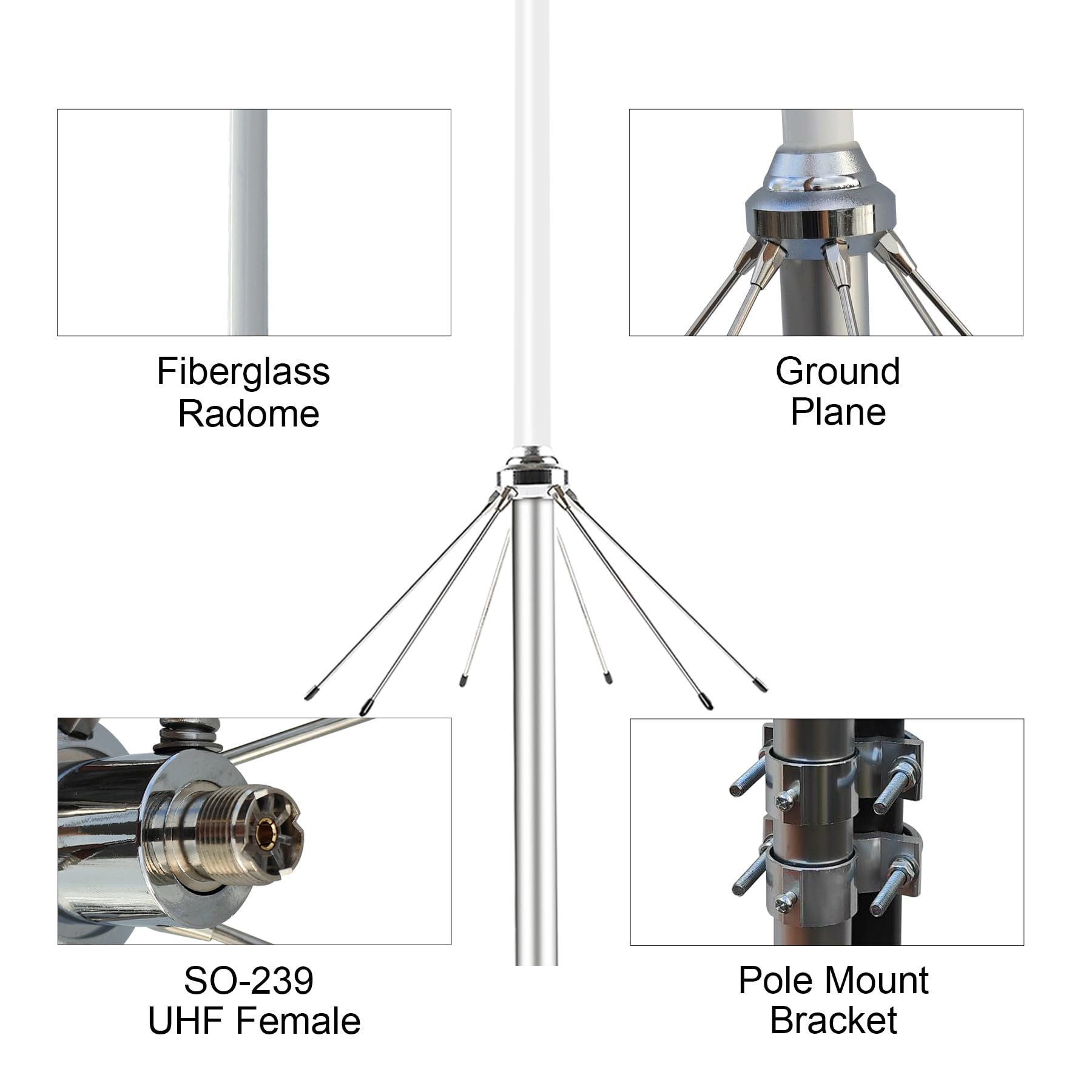 Antena repetidora de base UHF VHF de doble banda 144-148MHz 2 m / 430-460 MHz 70 cm GMRS Antena de fibra de vidrio para estaciones base de radioaficionados