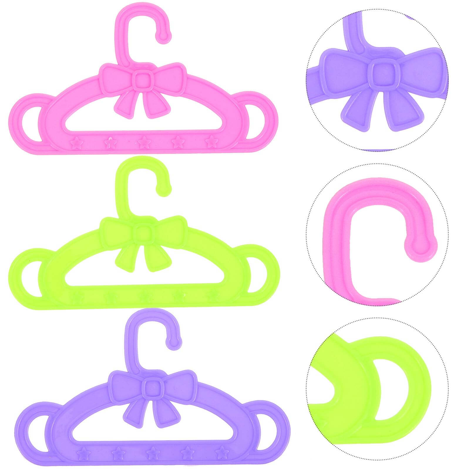 Perchas de Ropa para Muñecas de Plástico, 15 Piezas | Rosa, Verde y Morado, Juego de 5 por Color, Accesorios para Prendas de Muñecas, para Bebés y Niñas