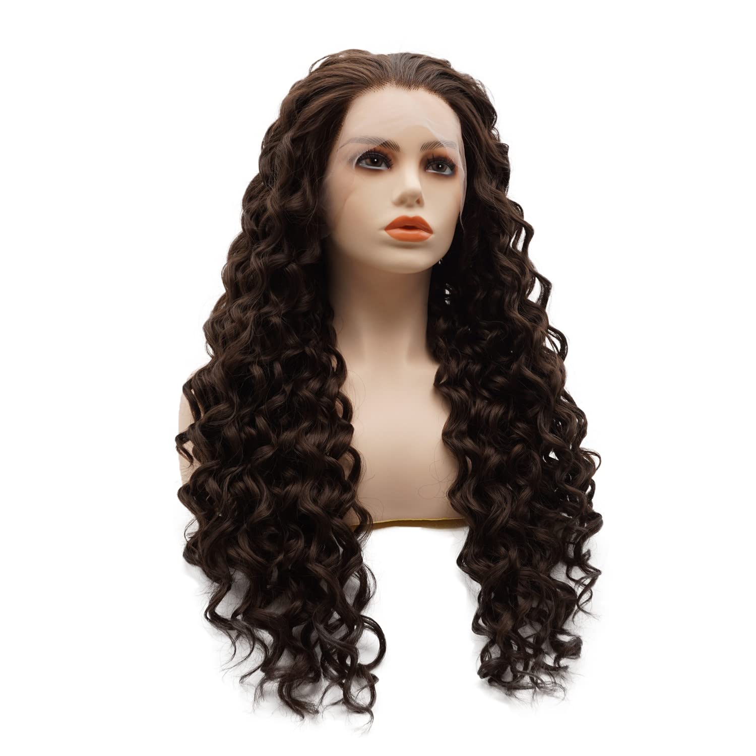 Hair Synthetic Lace Front Wig Curly Long 26inch Two Tone Brown Mix Heavy Density Realistic Wig