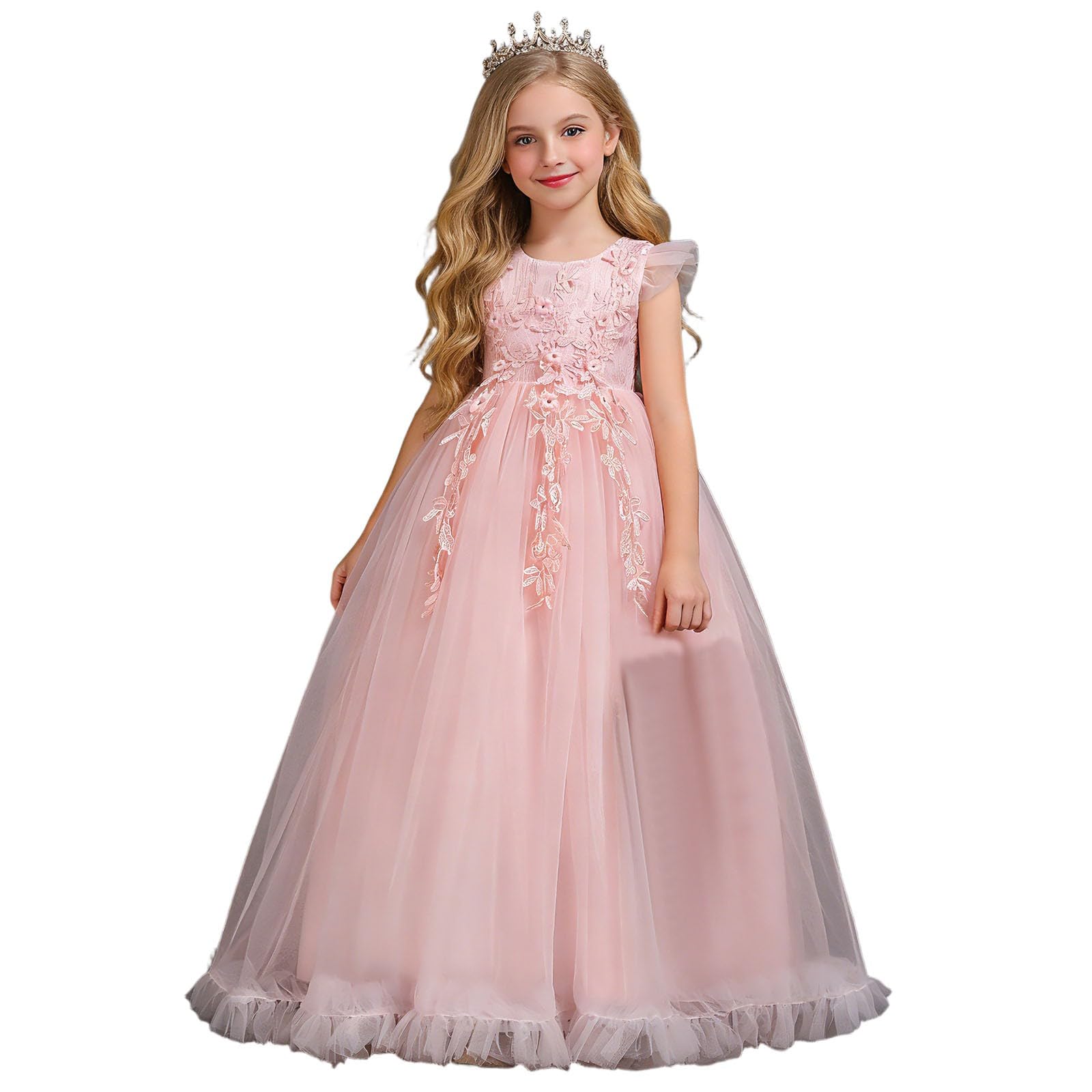 Vestito da principessa da bambina, in tulle, con maniche lunghe a sbuffo, abito da sera per feste, senza maniche, abito da damigella d'onore, abito estivo per matrimonio, 6-16 anni