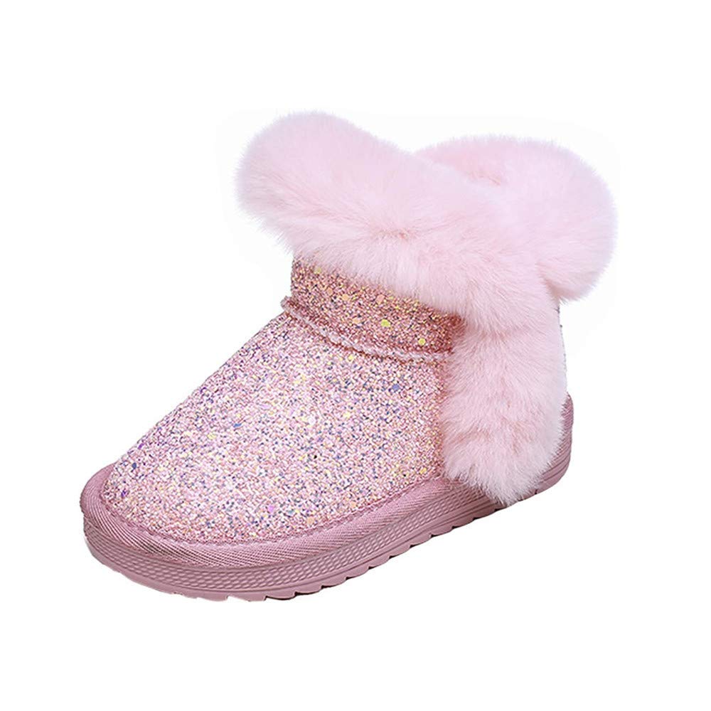 Dayiss Girls Fur Hiking Sequins Snow Boots Sparkly Waterproof Booties Princess Warm Winter Shoes for Girls
