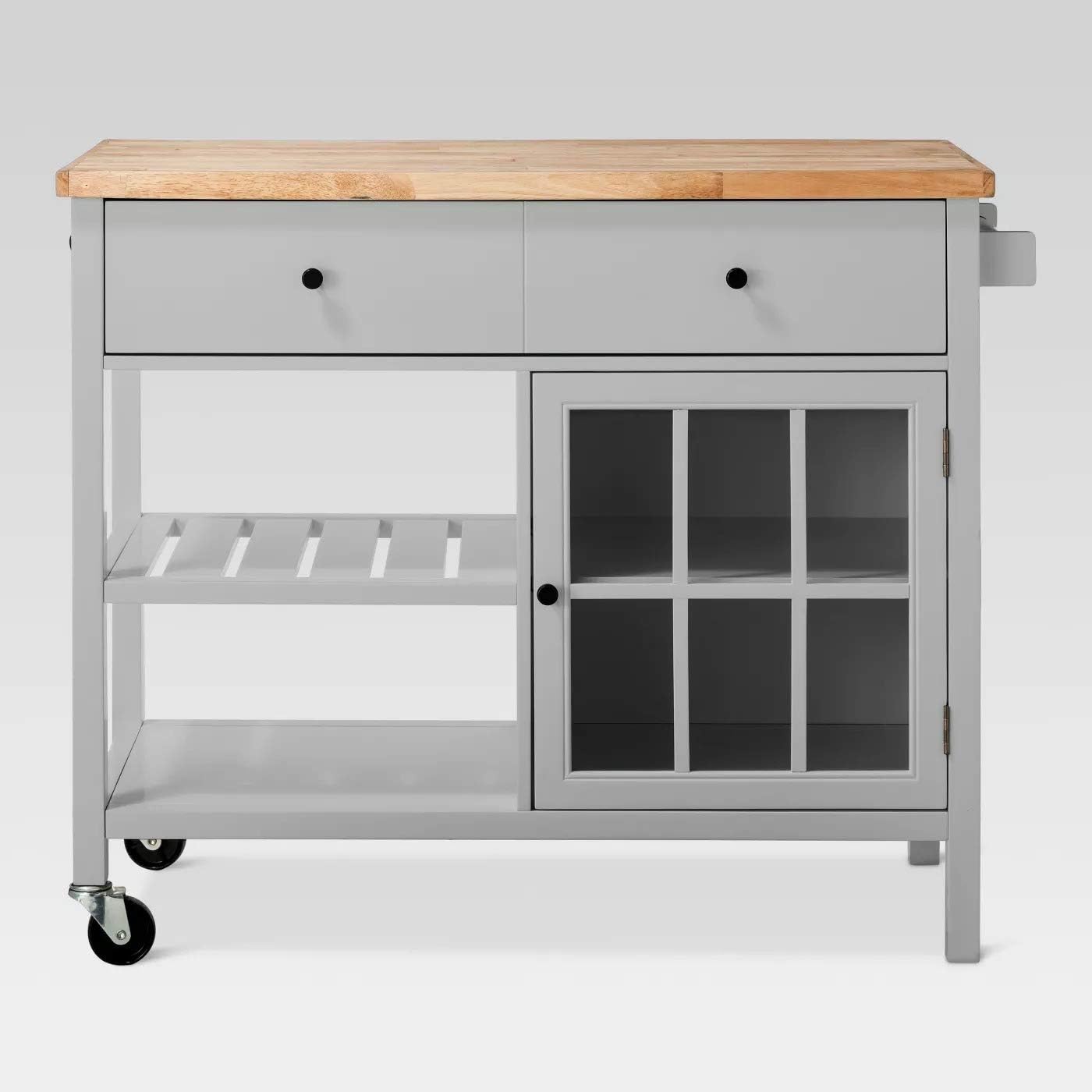 Threshold Windham Wood Top Kitchen Island Gray Storage