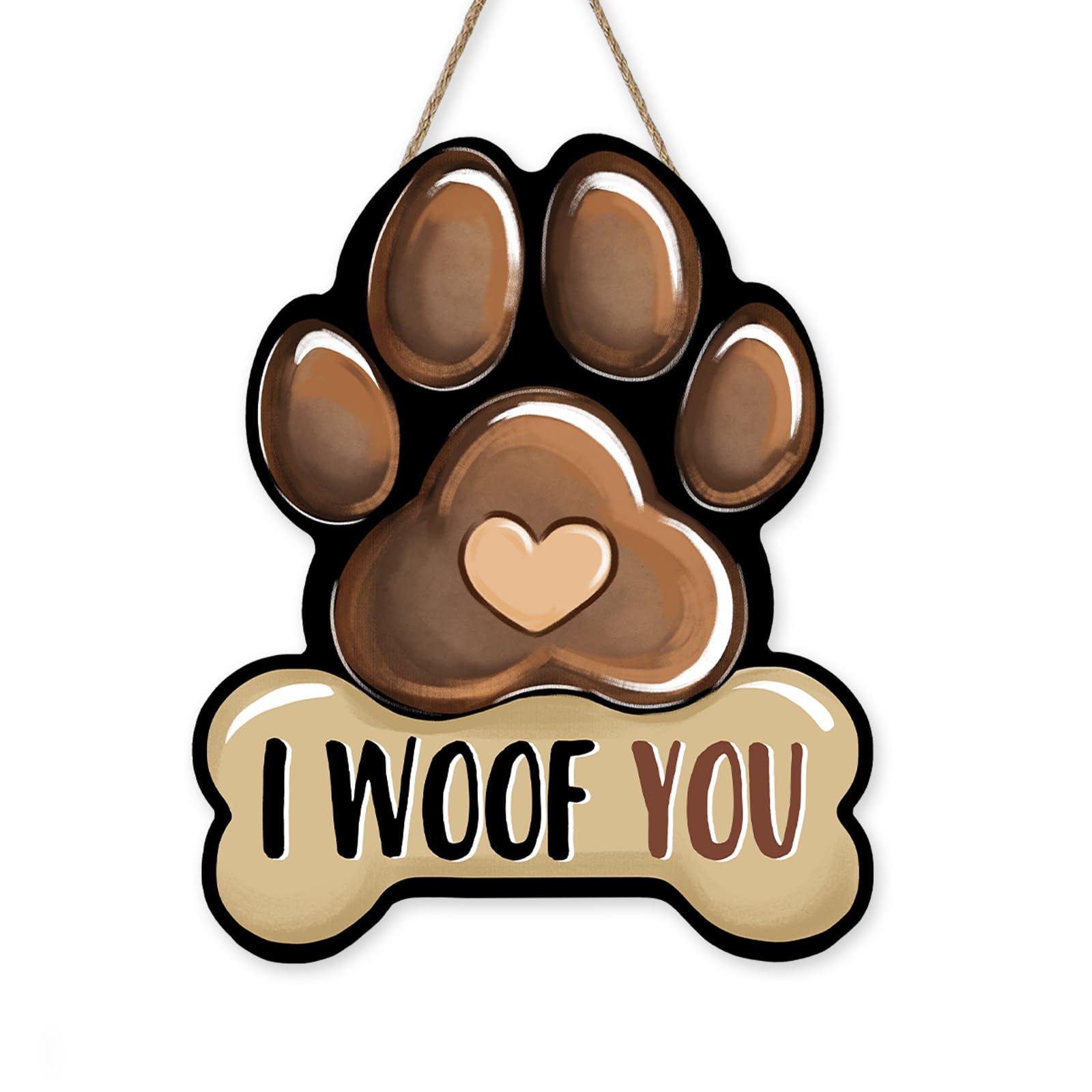 Bolisom Dog Paw Prints Front Door Sign, I Woof You Bone Wood Hanger Outdoor Outside Porch Home Decor, Wooden Wreath Indoor Wall Hanging Decoration Pet Owner Lover Gift-image-28