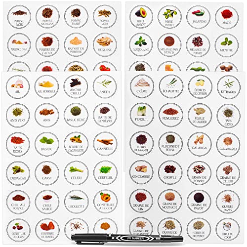 90 Étiquettes Épices Français Autocollant pour Bocaux Pots Étiquette Cuisine Bocaux (Rond) Cover