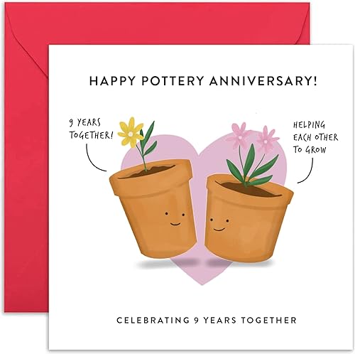 Old English Co. 9th Wedding Anniversary Card for Husband and Wife - Cute Funny Pottery Anniversary Greeting Card | Joke Humour Ninth Anniversary for