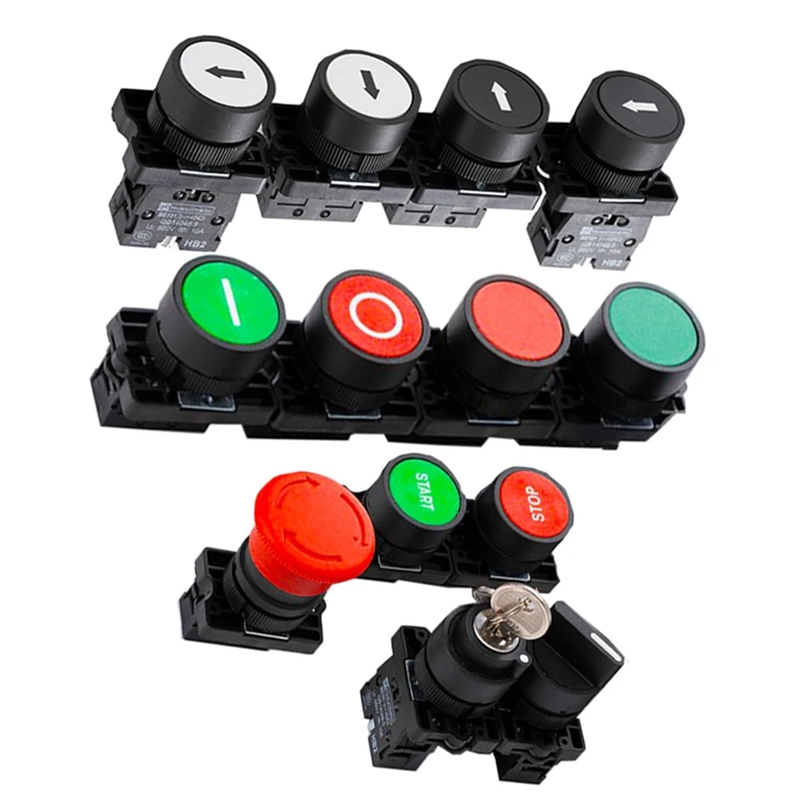 10 pulsadores de plástico XB2-EA de 22 mm con flecha negra/blanca, de inicio/parada, 10 A/415 V, con reinicio automático/momentáneo.(Blue)