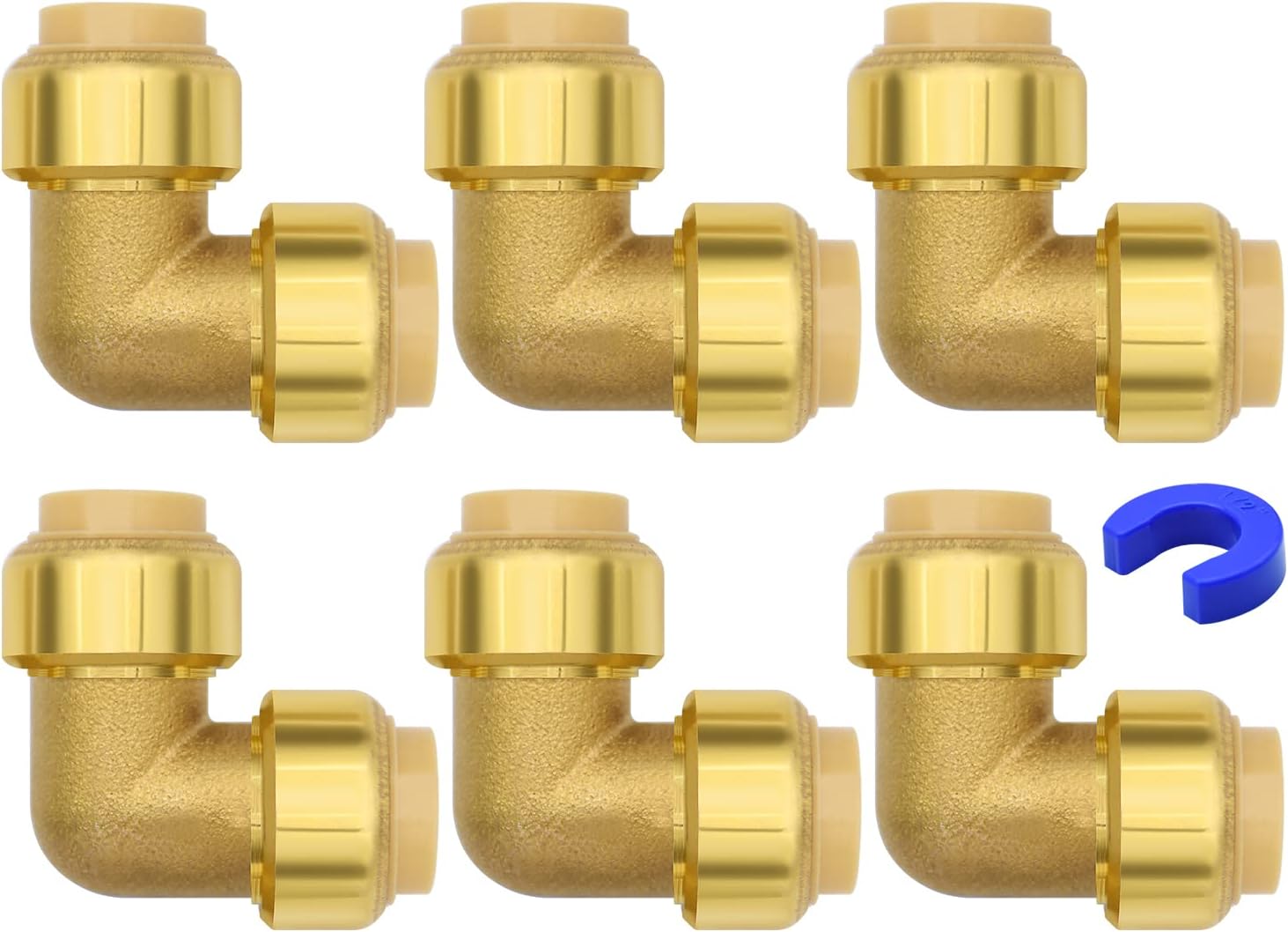 2/6/12 Pack 1/2" Push-to-Connect Plumbing Fittings, 1/2" Straight/Elbow/Tee Plumbing Fitting With 1/2" Disconnect Clip, Lead Free Brass Pushfit