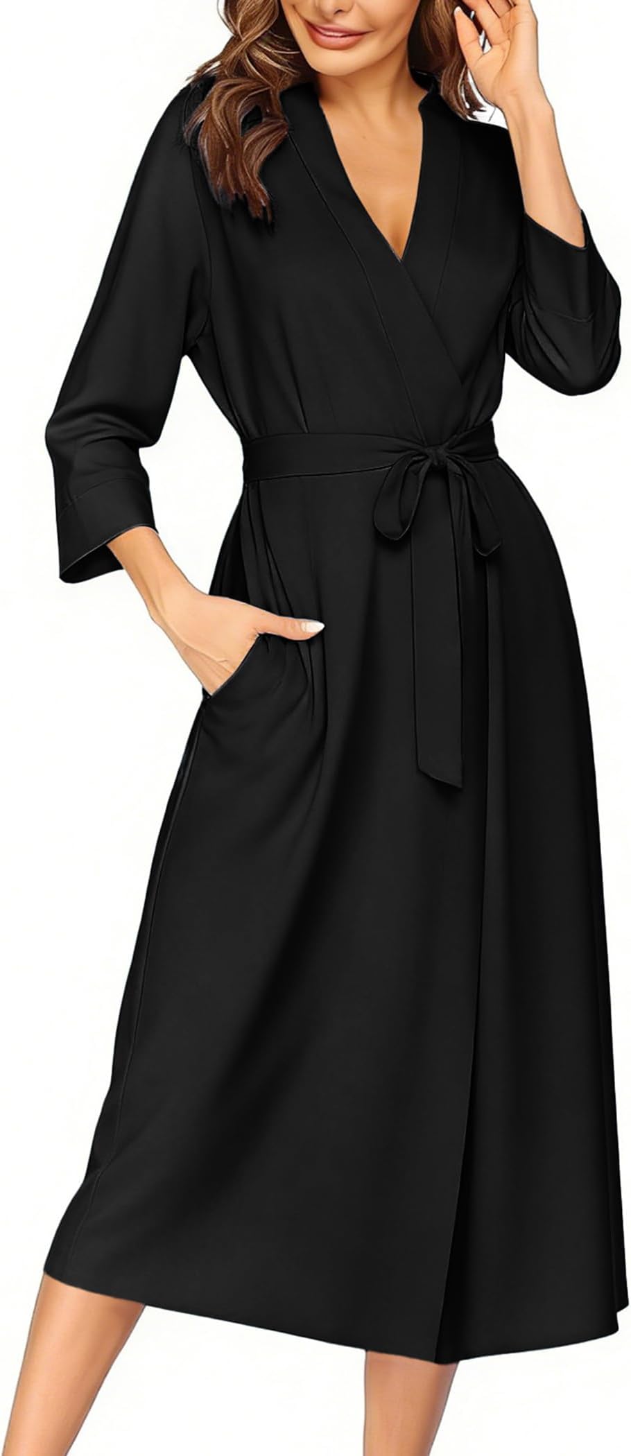 Women Robe Long Dressing Gown Lightweight Kimono Bathrobes Casual Loungewear with Attached belt