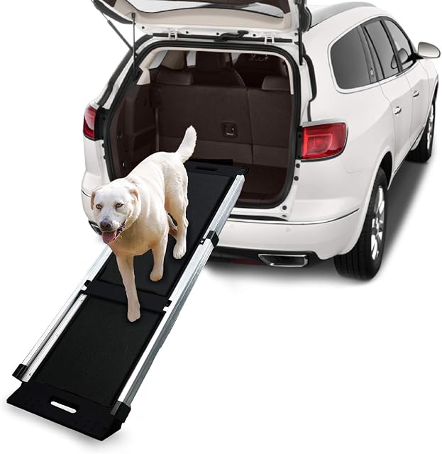 ALL FOR PAWS Deluxe Telescoping Dog Car Ramp Portable Lightweight Pet Travel Car Ramp,Durable Aluminium Frame Supports Up to 180 kg, Non-Slip Design for Cars, Trucks and SUVs