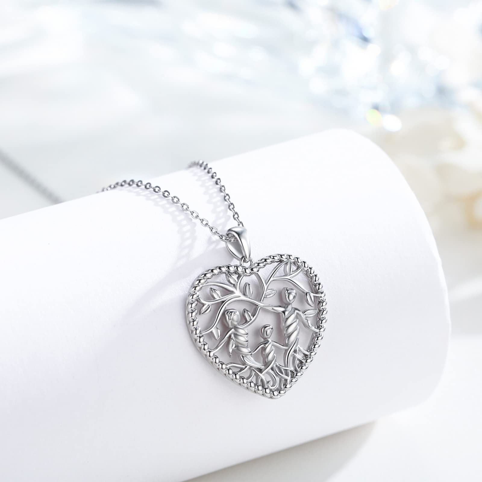 Damen Baum des Lebens Halskette 925 Sterling Silber Mutter Tochter/Sohn Lebensbaum Familie Herz Anhänger Schmuck Geschenke für Mama