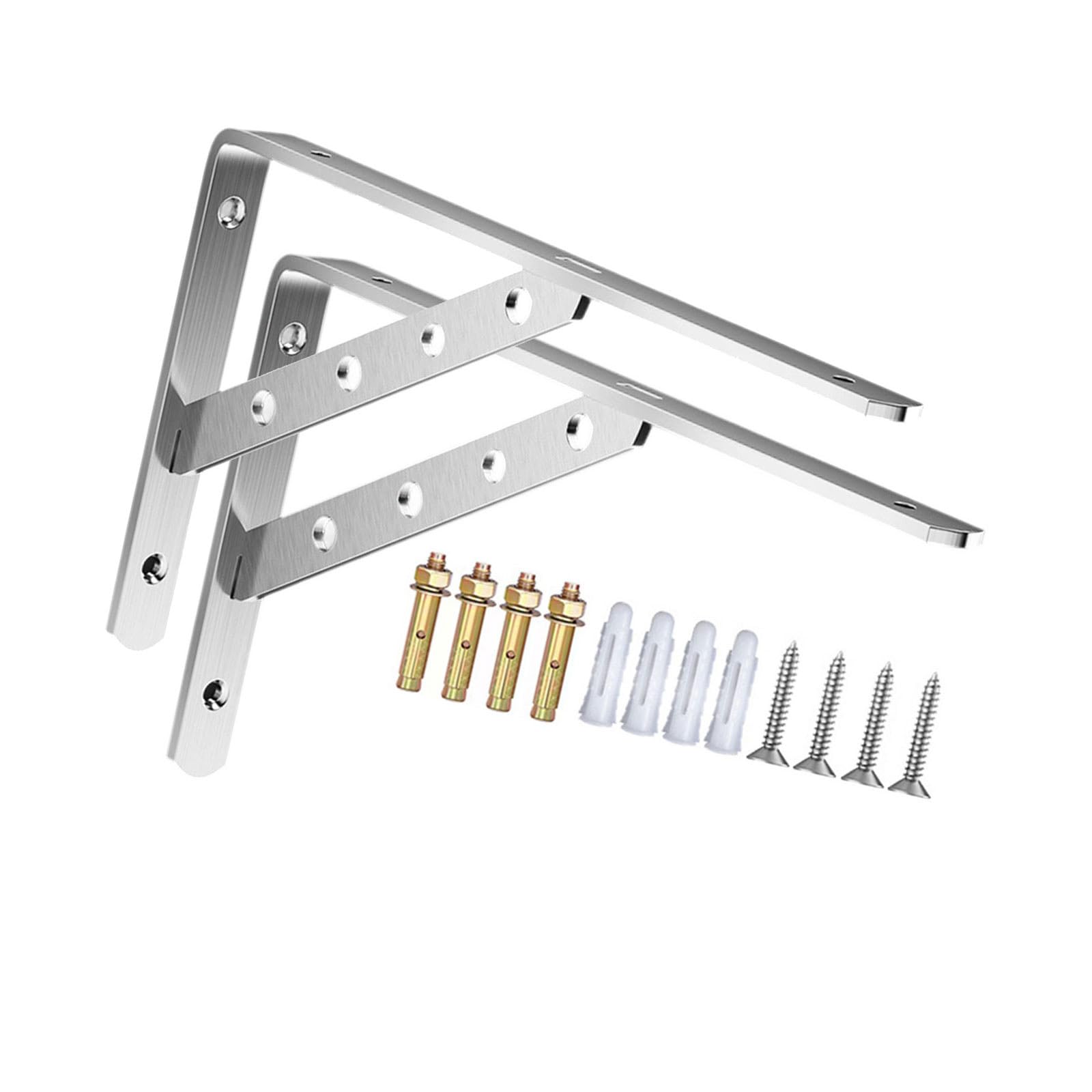 2Pcs High Strength Triangular Shelf Brackets, Stainless Steel Wall Mounted Supports for Garage & Kitchen Shelves Triangular Brackets Wall Shelf
