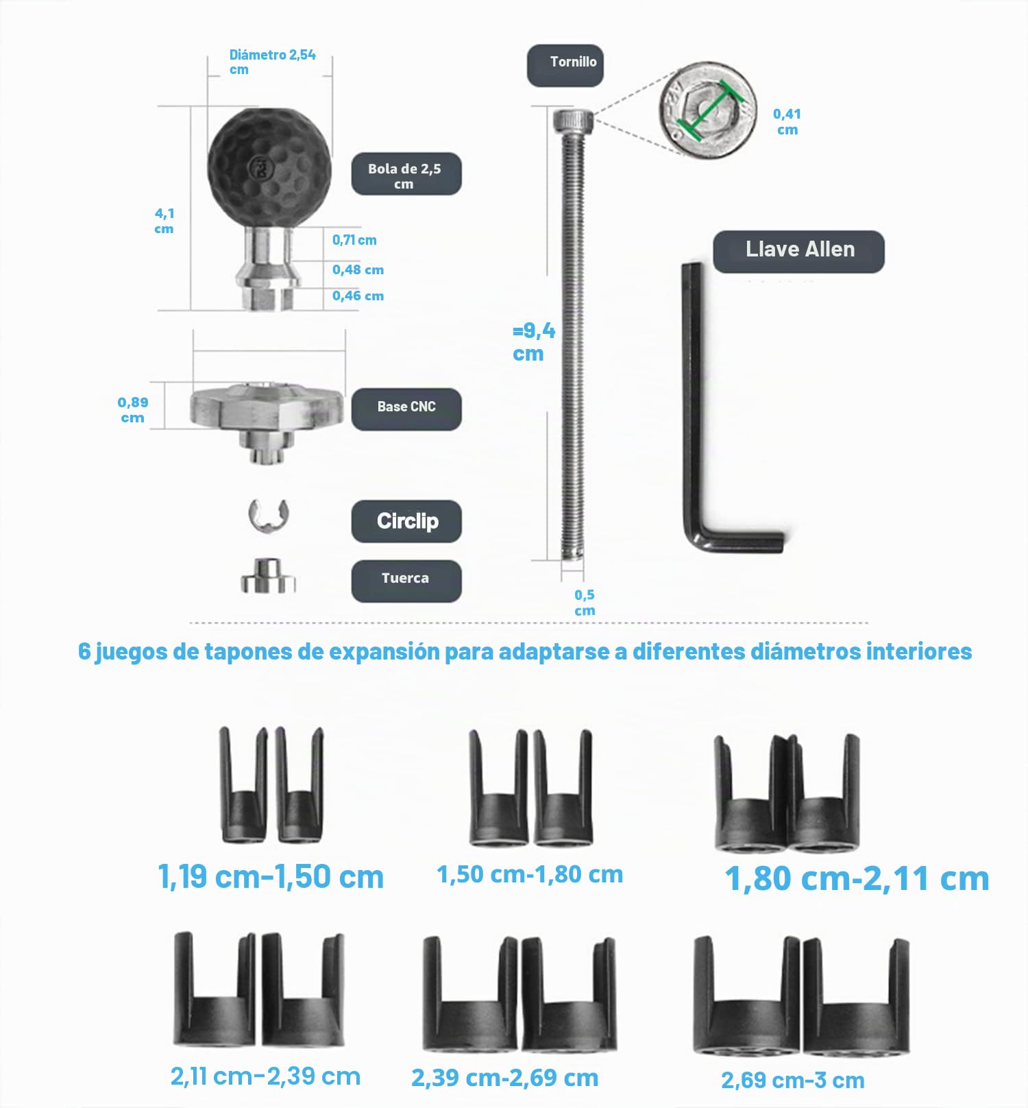 iMESTOU Soporte de Horquilla de Moto, Adaptador de Base de Bola de 1 Pulgadas para Agujeros de Horquilla de 12 a 30 mm Compatible con Motocicletas Yamaha/Kawasaki Ninja/BMW/Suzuki/Ducati