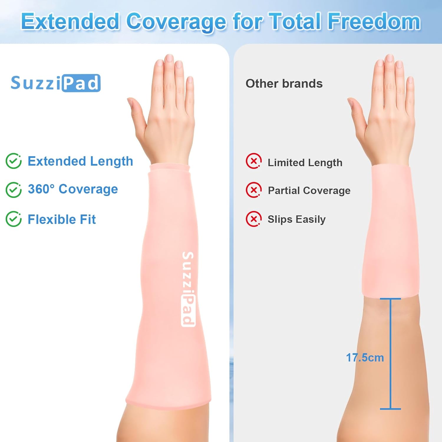 Suzzipad 2 Pack Extended-Length Elbow Ice Pack for Pitchers, Flexible Arm ice Pack Sleeve, 360° Reusable Gel Wrap for Upper Arm, Wrist, Shin Splint, Tendonitis and Golfers Relief, Pink, Large